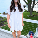 Drop Shoulder Button Up Woven Shirt Dress