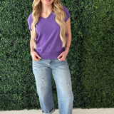 Relaxed Fit Short Sleeve V Neck Top