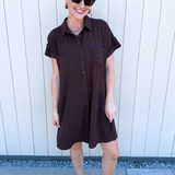 Drop Shoulder Button Up Woven Shirt Dress