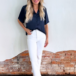 Short Sleeve Camp Collar Woven Blouse - The 308 Boutique
