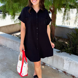 Drop Shoulder Button Up Woven Shirt Dress