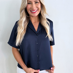 Short Sleeve Camp Collar Woven Blouse - The 308 Boutique