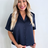 Short Sleeve Camp Collar Woven Blouse - The 308 Boutique