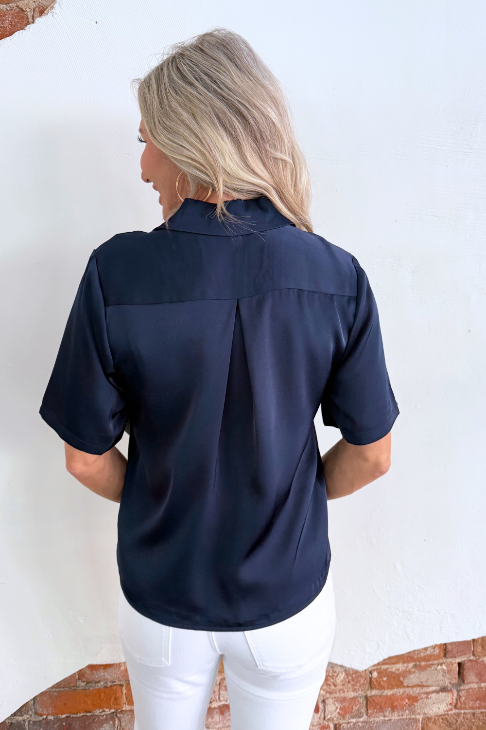 Short Sleeve Camp Collar Woven Blouse - The 308 Boutique