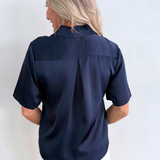 Short Sleeve Camp Collar Woven Blouse - The 308 Boutique