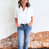 Short Sleeve Camp Collar Woven Blouse - The 308 Boutique
