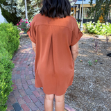 Drop Shoulder Button Up Woven Shirt Dress