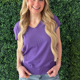 Relaxed Fit Short Sleeve V Neck Top