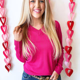 V Neck Long Sleeve Pointelle Striped Pullover - The 308 Boutique
