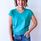 Relaxed Fit Short Sleeve V Neck Top - The 308 Boutique