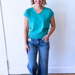 Relaxed Fit Short Sleeve V Neck Top - The 308 Boutique