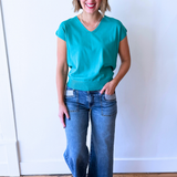 Relaxed Fit Short Sleeve V Neck Top - The 308 Boutique