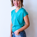 Relaxed Fit Short Sleeve V Neck Top - The 308 Boutique