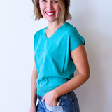 Relaxed Fit Short Sleeve V Neck Top - The 308 Boutique
