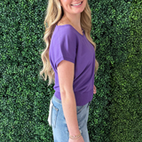 Relaxed Fit Short Sleeve V Neck Top