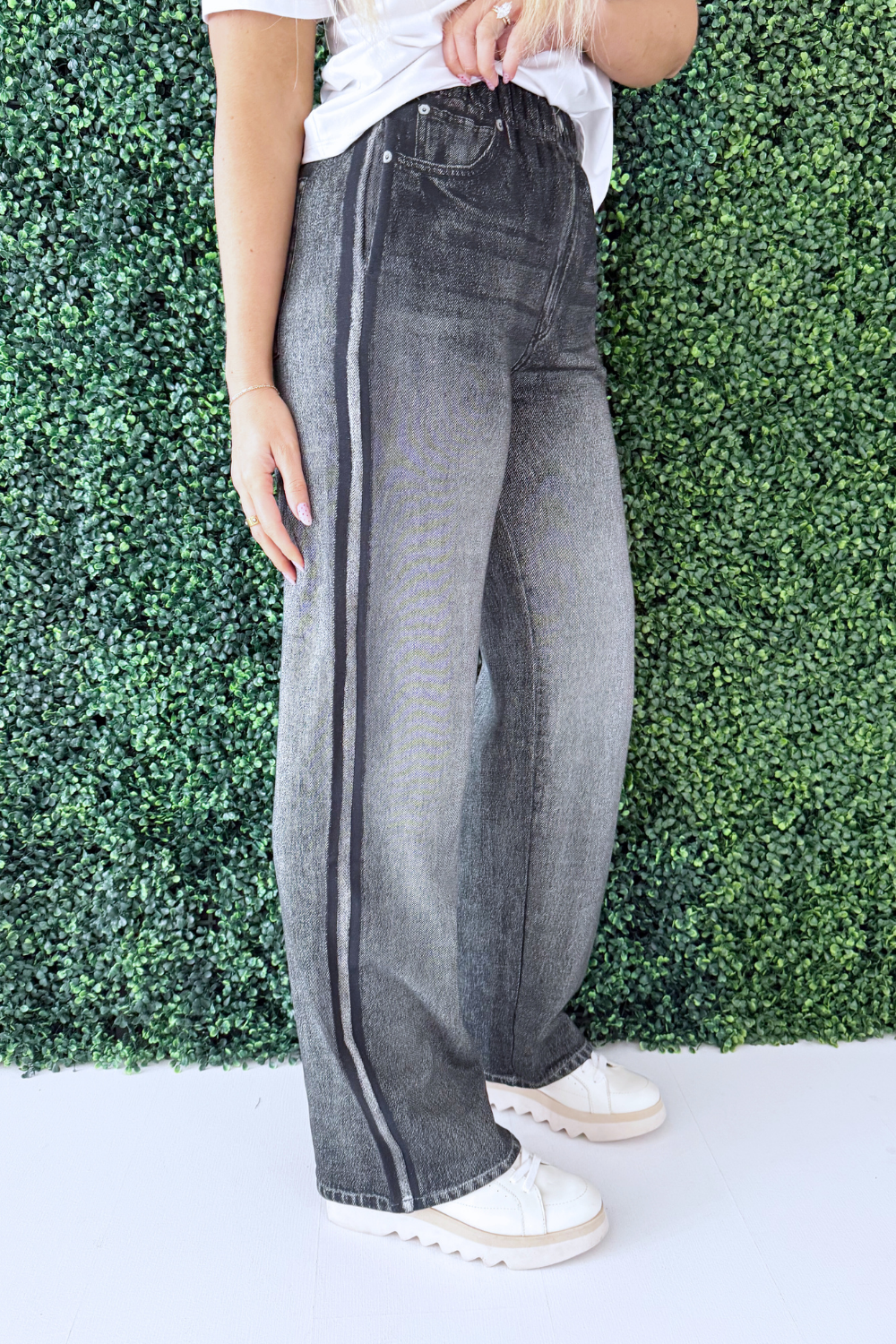 Faux Denim Track Pants - The 308 Boutique