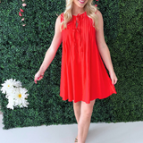 Pintuck Tie Detail Linen Mini Dress