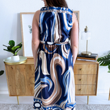 Sleeveless Swirl Print Midi Dress