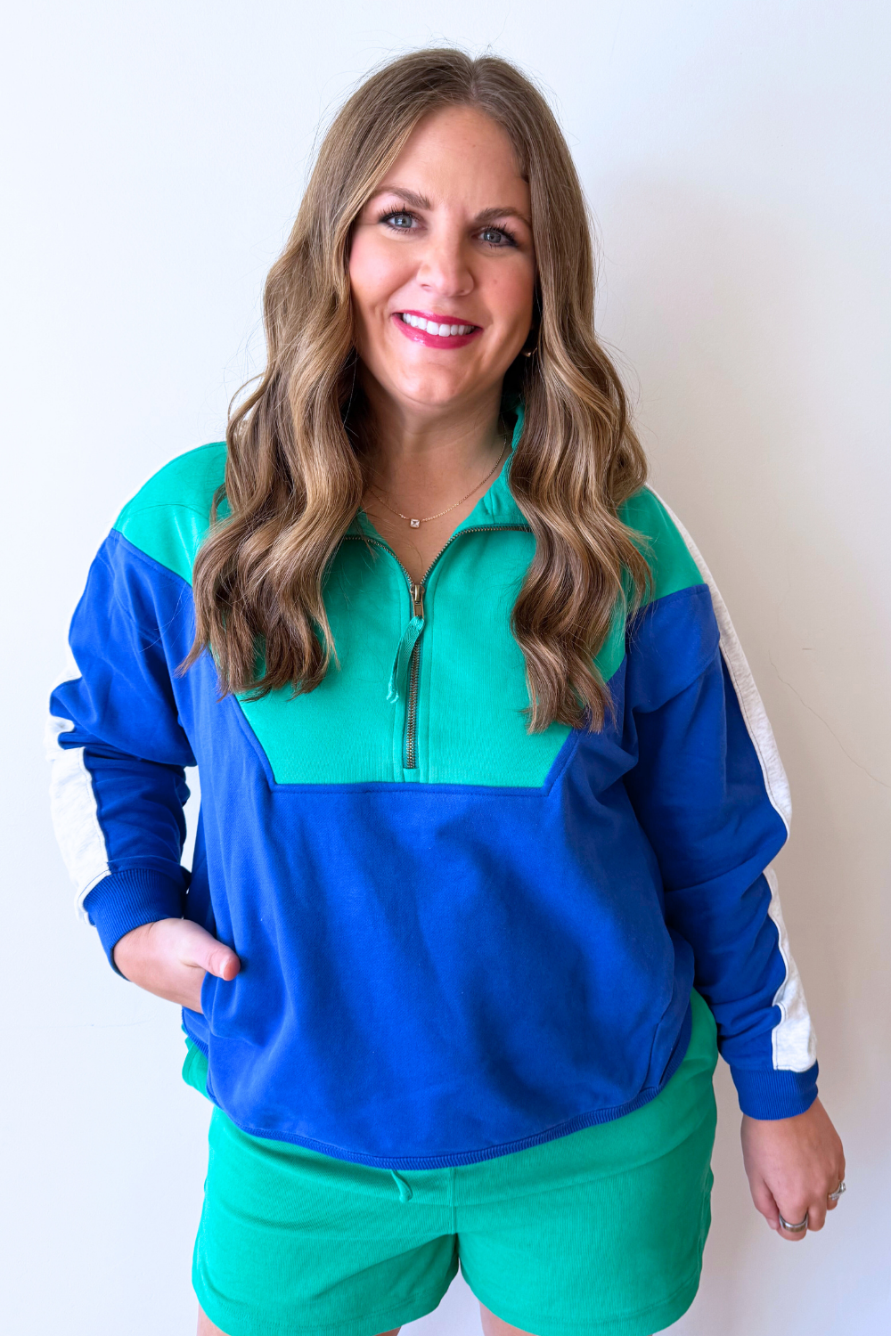 Colorblock Quarter Zip Pullover - The 308 Boutique