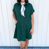 Drop Shoulder Button Up Woven Shirt Dress