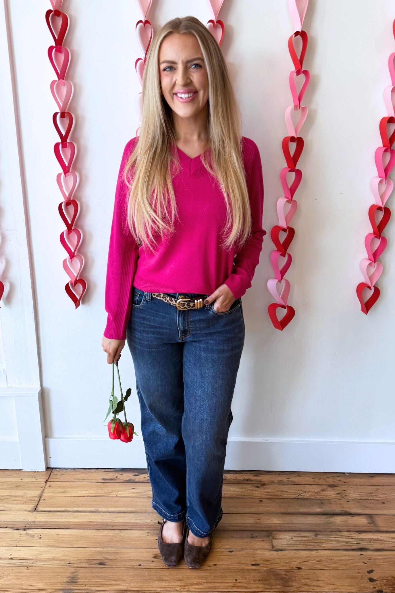 V Neck Long Sleeve Pointelle Striped Pullover - The 308 Boutique