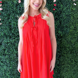 Pintuck Tie Detail Linen Mini Dress