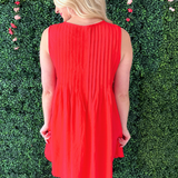 Pintuck Tie Detail Linen Mini Dress