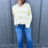 Striped Notch Neck Knit Sweater - The 308 Boutique