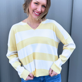 Striped Notch Neck Knit Sweater - The 308 Boutique