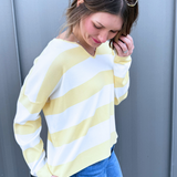 Striped Notch Neck Knit Sweater - The 308 Boutique
