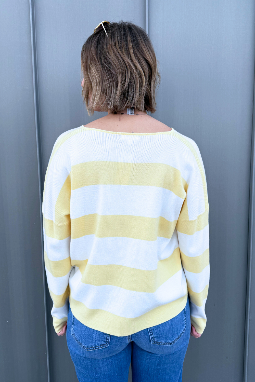 Striped Notch Neck Knit Sweater - The 308 Boutique