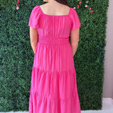 V Neck Raglan Flutter Sleeve Solid Tiered Maxi Dress