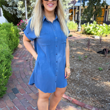 Drop Shoulder Button Up Woven Shirt Dress