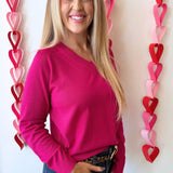 V Neck Long Sleeve Pointelle Striped Pullover - The 308 Boutique