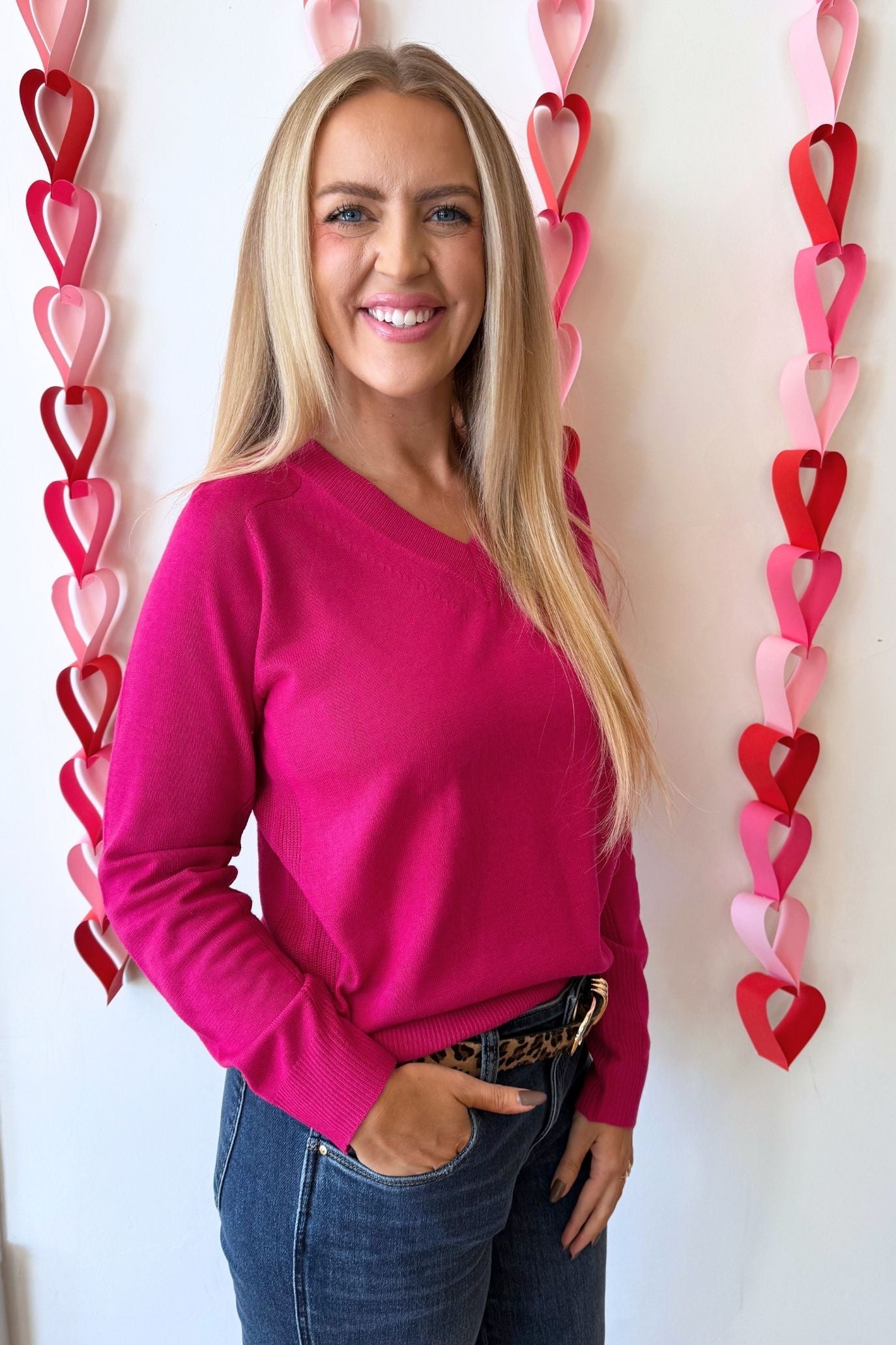 V Neck Long Sleeve Pointelle Striped Pullover - The 308 Boutique
