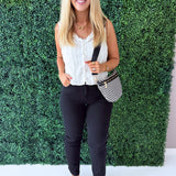 Sleeveless Pintucked Woven Top w/ Ruffles