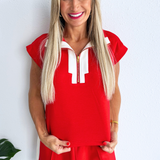 Drop Shoulder Front Zip Casual Top