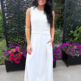 Sleeveless Crew Neck Tie Back Sweater Woven Dress