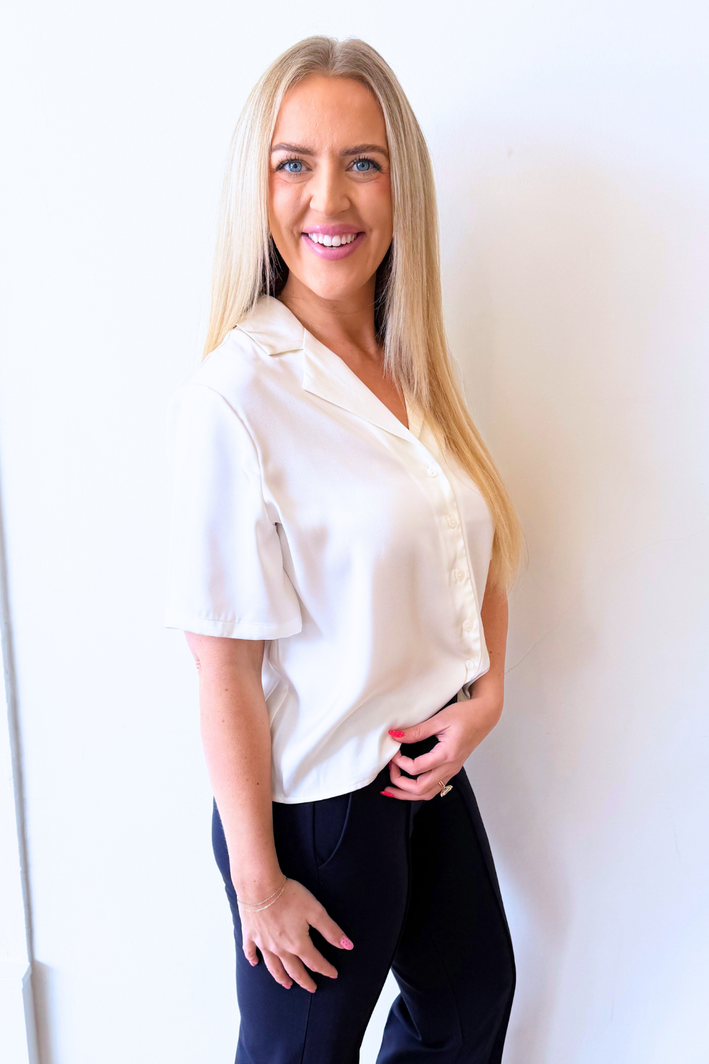 Short Sleeve Camp Collar Woven Blouse - The 308 Boutique
