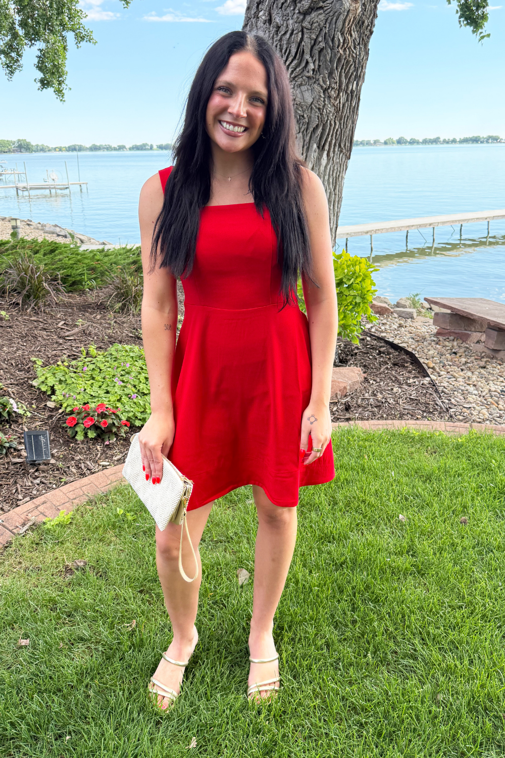 Fit and Flare Side Drape Mini Dress Medium / Red