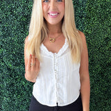 Sleeveless Pintucked Woven Top w/ Ruffles
