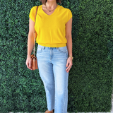 Relaxed Fit Short Sleeve V Neck Top