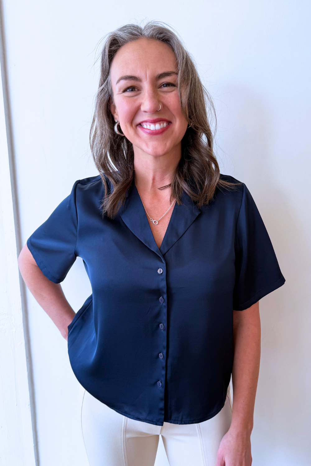 Short Sleeve Camp Collar Woven Blouse - The 308 Boutique