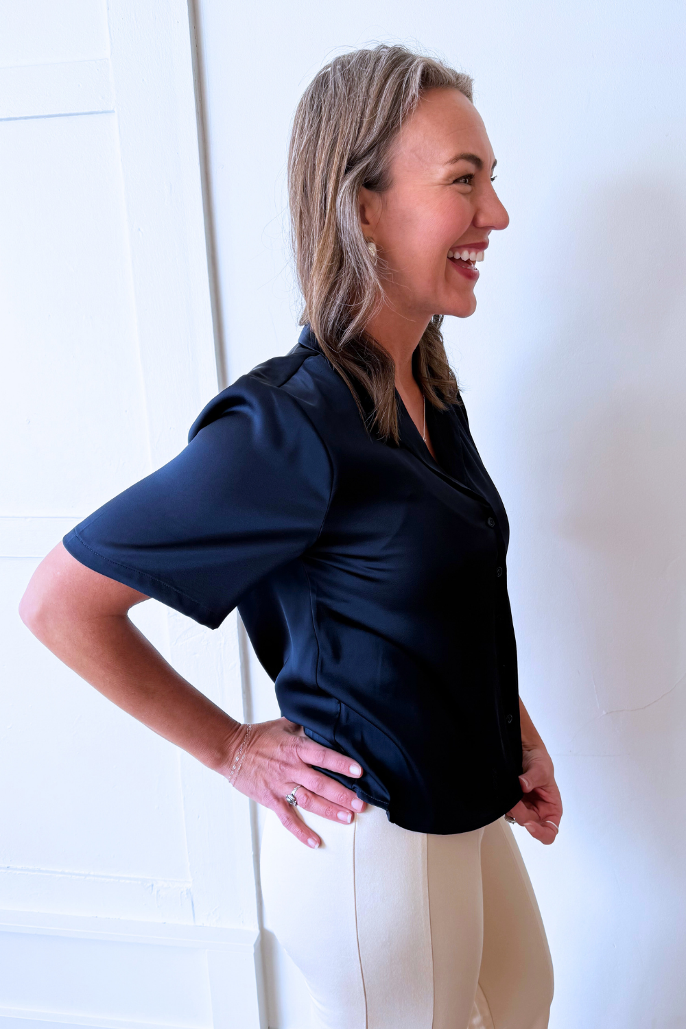 Short Sleeve Camp Collar Woven Blouse - The 308 Boutique