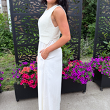 Sleeveless Crew Neck Tie Back Sweater Woven Dress