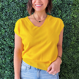 Relaxed Fit Short Sleeve V Neck Top