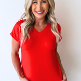 Cuffed Sleeve V Neck Tee