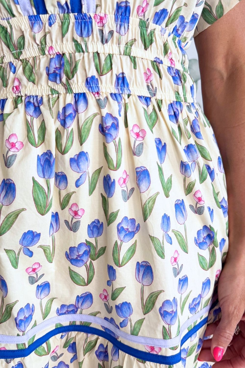 Drop Shoulder Cuff Sleeve Collared Floral Print Woven Mini Dress w/ Elastic Waistband