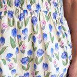 Drop Shoulder Cuff Sleeve Collared Floral Print Woven Mini Dress w/ Elastic Waistband