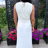Sleeveless Crew Neck Tie Back Sweater Woven Dress
